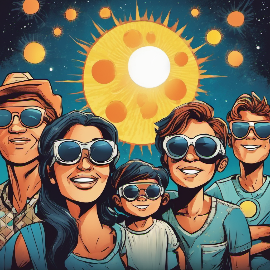 family wearing solar glasses to view 2024 total eclipse | purchase them from the Warren County Astronomical Society in Ohio.